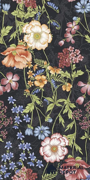 Floral Wall Tile TL 09917 4 ft x 2 ft Black Vitrified Matte Finish Tile - 9 mm | Suitable for Bathroom, Accent/Feature Wall, Foyer