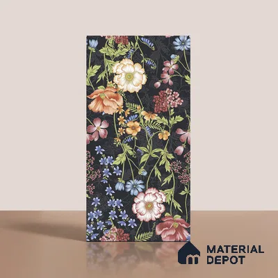 Floral Wall Tile TL 09917 4 ft x 2 ft Black Vitrified Matte Finish Tile - 9 mm | Suitable for Bathroom, Accent/Feature Wall, Foyer
