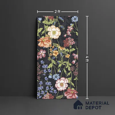 Floral Wall Tile TL 09917 4 ft x 2 ft Black Vitrified Matte Finish Tile - 9 mm | Suitable for Bathroom, Accent/Feature Wall, Foyer