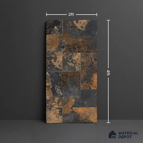 Stone Wall & Floor Tile TL 09993 4 ft x 2 ft Brown Vitrified Matte Finish Tile - 9 mm | Ideal for Living Room, Bedroom, Bathroom, Kitchen