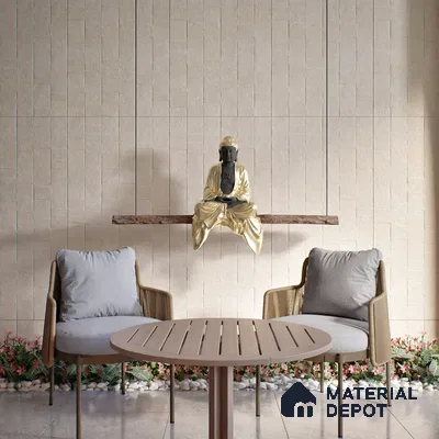 Stone Wall & Floor Tile TL 07613 Austin White 4 ft x 2 ft GVT Vitrified Matte Finish - 9 mm | 2 Random Design  Suitable For Living Room, Bedroom, Bathroom (Sample)