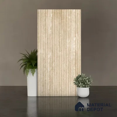 Patterned Look Wall & Floor Tile TL 10147 Louver Travertino Crema 4 ft x 2 ft Vitrified Matte Finish - 9 mm