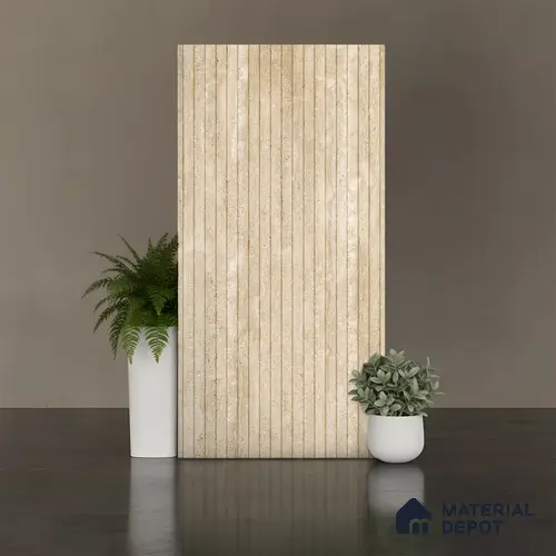 Patterned Look Wall & Floor Tile TL 10147 Louver Travertino Crema 4 ft x 2 ft Vitrified Matte Finish - 9 mm