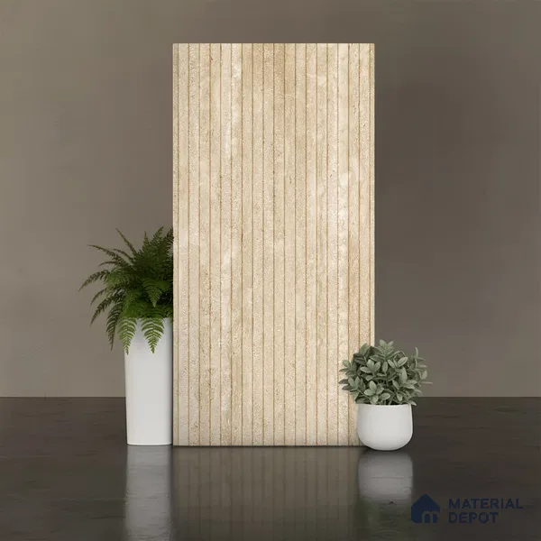 Patterned Look Wall & Floor Tile TL 10147 Louver Travertino Crema 4 ft x 2 ft Vitrified Matte Finish - 9 mm