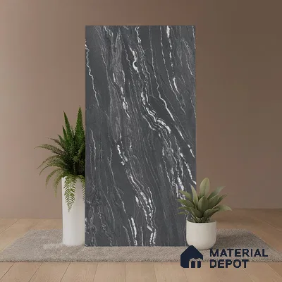 Stone Wall & Floor Tile TL 09956 B 4 ft x 2 ft Black Vitrified Matte Finish Tile - 9 mm | Ideal for Living Room,Bedroom,Bathroom,Kitchen