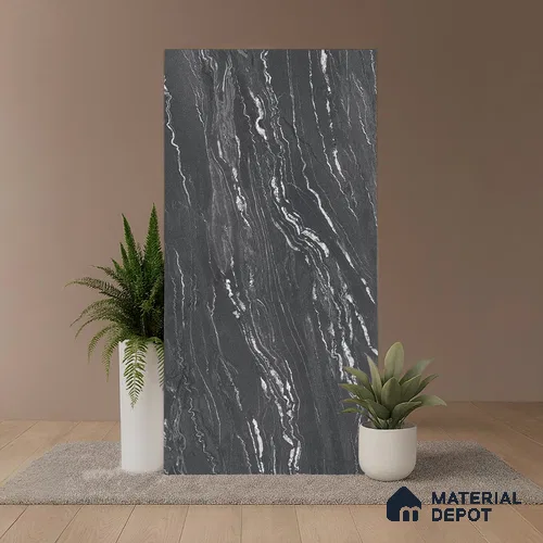 Stone Wall & Floor Tile TL 09956 B 4 ft x 2 ft Black Vitrified Matte Finish Tile - 9 mm | Ideal for Living Room,Bedroom,Bathroom,Kitchen