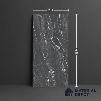 Stone Wall & Floor Tile TL 09956 B 4 ft x 2 ft Black Vitrified Matte Finish Tile - 9 mm | Ideal for Living Room,Bedroom,Bathroom,Kitchen