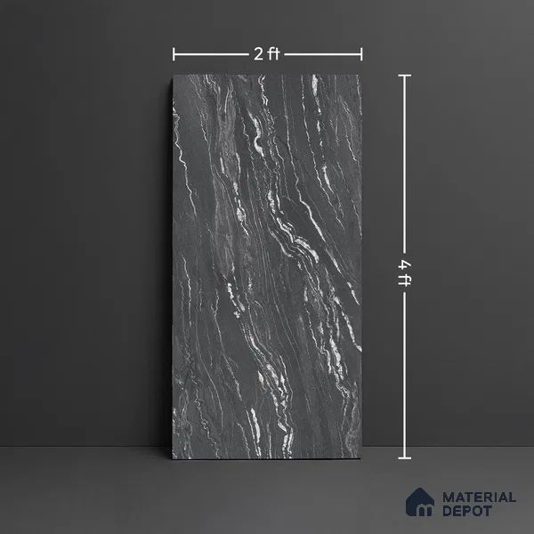 Stone Wall & Floor Tile TL 09956 B 4 ft x 2 ft Black Vitrified Matte Finish Tile - 9 mm | Ideal for Living Room,Bedroom,Bathroom,Kitchen