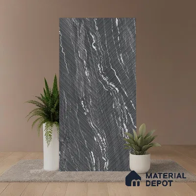 Punch Wall & Floor Tile TL 09956 4 ft x 2 ft Black Vitrified Matte Finish Tile - 9 mm | Ideal for Living Room,Bedroom,Bathroom,Kitchen