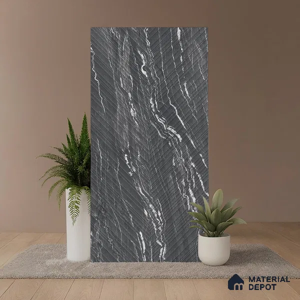 Punch Wall & Floor Tile TL 09956 4 ft x 2 ft Black Vitrified Matte Finish Tile - 9 mm | Ideal for Living Room,Bedroom,Bathroom,Kitchen