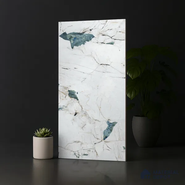 Marble Look Floor & Wall Tile TL 08112 LC Crackstone Aqua 4 ft x 2 ft Vitrified Matte Finish - 9 mm | Random 4