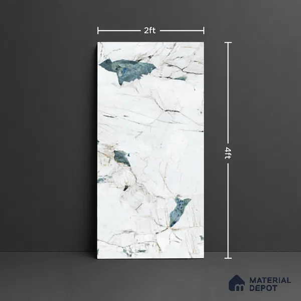Marble Look Floor & Wall Tile TL 08112 LC Crackstone Aqua 4 ft x 2 ft Vitrified Matte Finish - 9 mm | Random 4