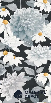Floral Wall Tile TL 09927 B 4 ft x 2 ft Black Vitrified Matte Finish Tile - 9 mm | Suitable for Bathroom, Accent/Feature Wall, Foyer