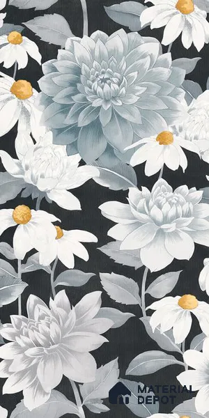 Floral Wall Tile TL 09927 B 4 ft x 2 ft Black Vitrified Matte Finish Tile - 9 mm | Suitable for Bathroom, Accent/Feature Wall, Foyer