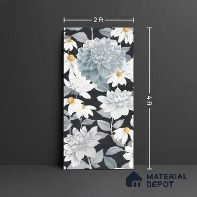 Floral Wall Tile TL 09927 B 4 ft x 2 ft Black Vitrified Matte Finish Tile - 9 mm | Suitable for Bathroom, Accent/Feature Wall, Foyer