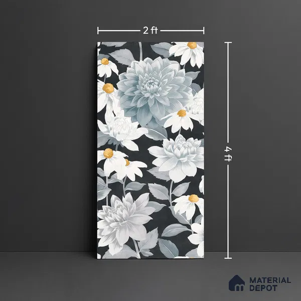 Floral Wall Tile TL 09927 B 4 ft x 2 ft Black Vitrified Matte Finish Tile - 9 mm | Suitable for Bathroom, Accent/Feature Wall, Foyer