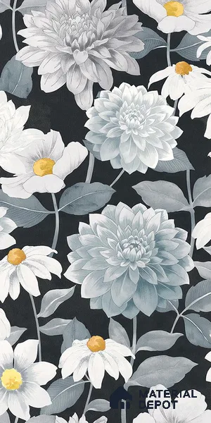 Floral Wall Tile TL 09927 4 ft x 2 ft Black Vitrified Matte Finish Tile - 9 mm | Suitable for Bathroom, Accent/Feature Wall, Foyer
