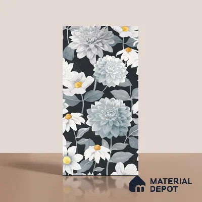 Floral Wall Tile TL 09927 4 ft x 2 ft Black Vitrified Matte Finish Tile - 9 mm | Suitable for Bathroom, Accent/Feature Wall, Foyer