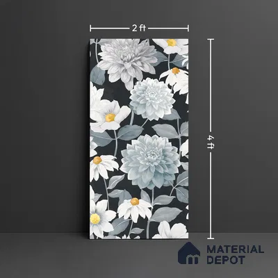 Floral Wall Tile TL 09927 4 ft x 2 ft Black Vitrified Matte Finish Tile - 9 mm | Suitable for Bathroom, Accent/Feature Wall, Foyer