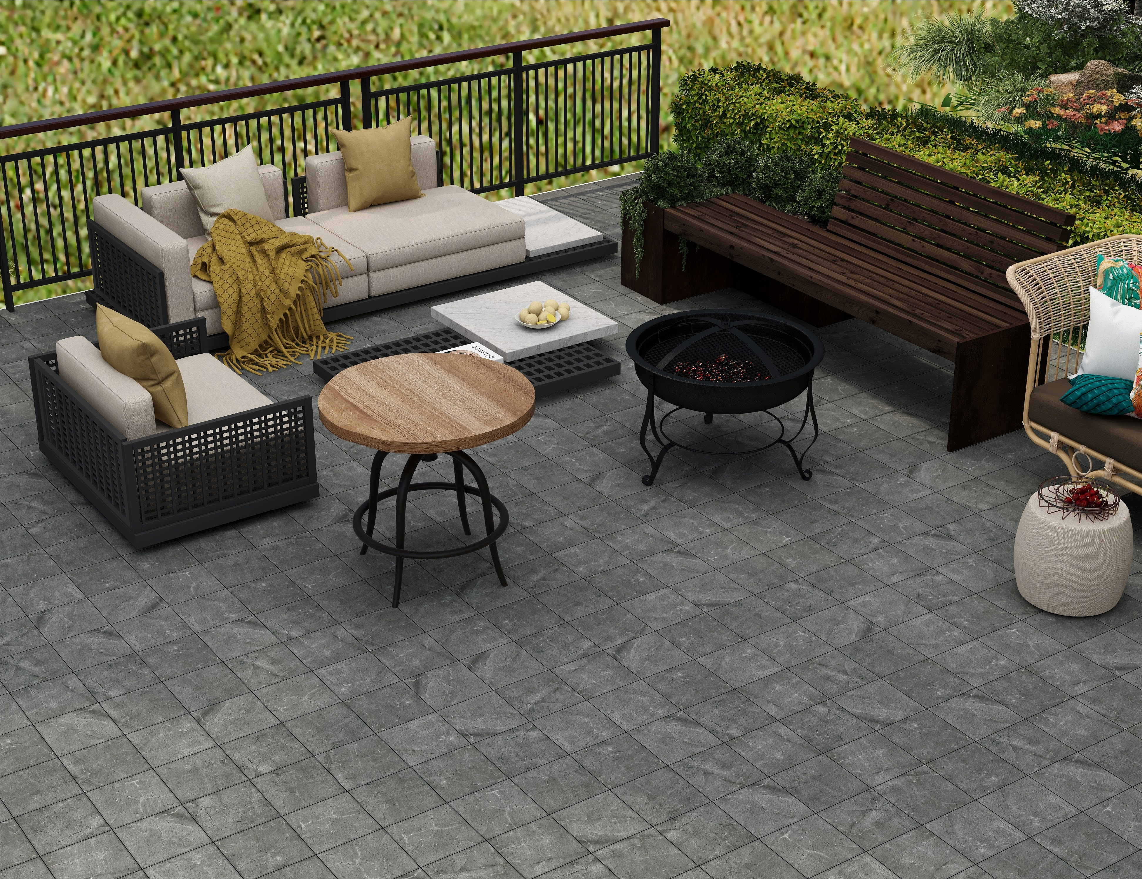 Cement Look  Tile TL 07549 Osco Charcoal 7.87 inch x 7.87 inch Vitrified Matte Finish - 18 mm  | 9 Random Design | 2 mm Spacer is Mandatory (Sample)
