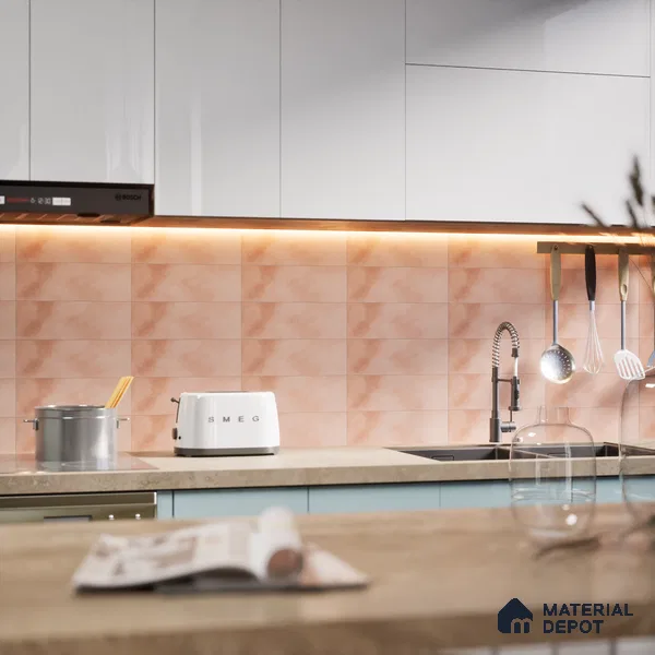 Plain Solids Tile TL 07550 K Onyx Pink 8.86 inch x 2.95 inch Vitrified Glossy Finish - 9 mm | 2 mm Spacer is Mandatory