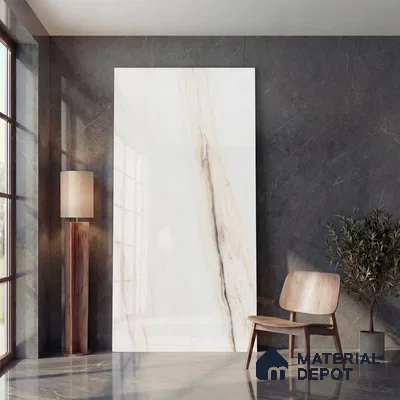 Marble Look Wall Tile TL 10049 Bianco Oro 8 ft x 4 ft Vitrified Glossy Finish - 9 mm | Random 3 | Adhesive and Spacers Must be Used During Installation