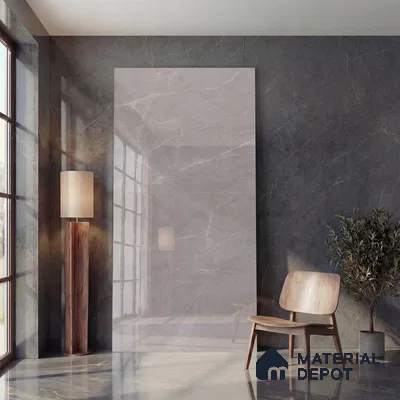 Marble Look Wall Tile TL 10052 Pulpis Grey 8 ft x 4 ft Vitrified Glossy Finish - 9 mm | Random 3 | Adhesive and Spacers Must be Used During Installation