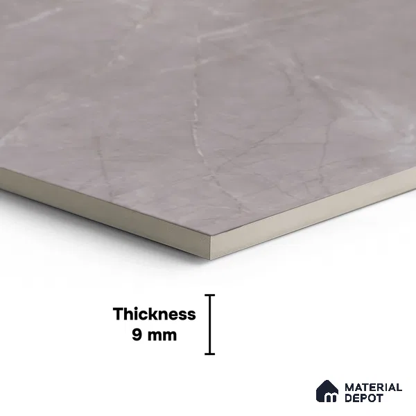 Marble Look Wall Tile TL 10052 Pulpis Grey 8 ft x 4 ft Vitrified Glossy Finish - 9 mm | Random 3 | Adhesive and Spacers Must be Used During Installation