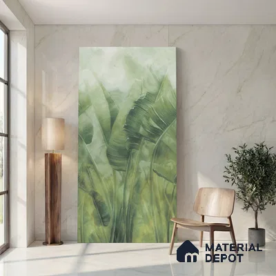 Floral Wall Tile TL 10053 Lily Leaf Decor A 8 ft x 4 ft Vitrified Matte Finish - 9 mm | Random 3 | Adhesive and Spacers Must be Used During Installation