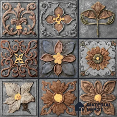 Handmade Third Fired Tumbled Tile TL 12983 C Slate Blossom 97x97 mm Glazed Matte Finish Embossed On Vitrified Mexican Series Tile - 11 mm | Custom Design & Individual Designs Available