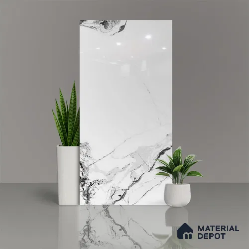 Marble Floor & Wall Tile TL 02195 A Tinct White 4 ft x 2 ft Glossy Finish Vitrified Tile - 9 mm (Random 5 )