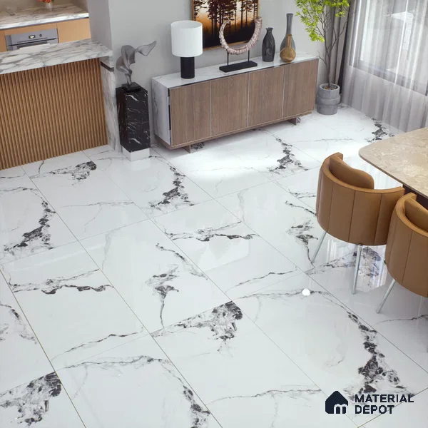 Marble Floor & Wall Tile TL 02195 A Tinct White 4 ft x 2 ft Glossy Finish Vitrified Tile - 9 mm (Random 5 )