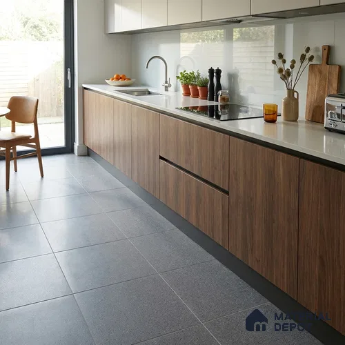 Terrazzo Floor Tile TL 00003 Polo Grey 600 x 600 mm Plain Look Matte Finish Anti Skid Outdoor Vitrified Parking Tile - 12 mm