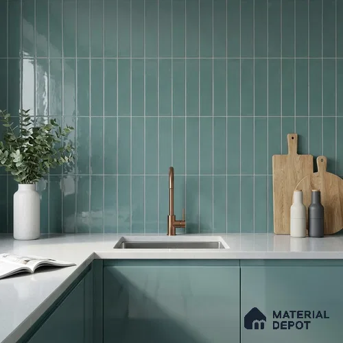 TL 00048 E 3x12 inches Teal Green Glossy Finish Ceramic Wall Tile - 8 mm