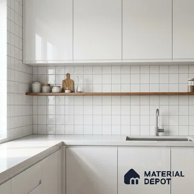 Subway Wall Tile TL 00055 A 4 x 4 inch White Plain Glossy Finish Ceramic Tile - 5.8 mm | Suitable For Restaurant, Bathroom, Kitchen (Sample)