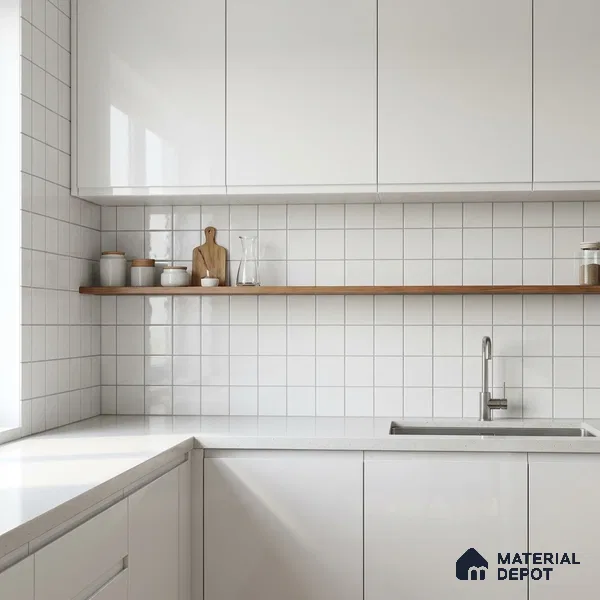 Subway Wall Tile TL 00055 A 4 x 4 inch White Plain Glossy Finish Ceramic Tile - 5.8 mm | Suitable For Restaurant, Bathroom, Kitchen (Sample)