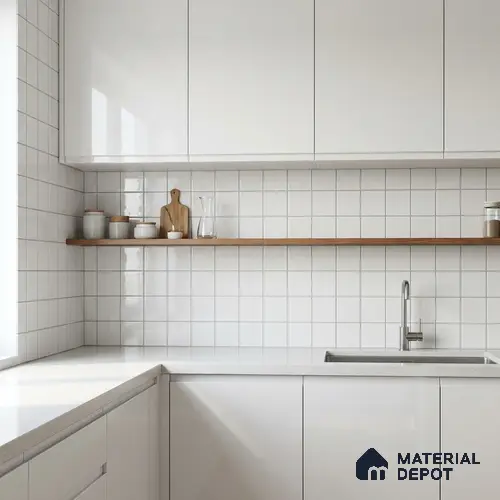 Subway Wall Tile TL 00055 A 4 x 4 inch White Plain Glossy Finish Ceramic Tile - 5.8 mm | Suitable For Restaurant, Bathroom, Kitchen