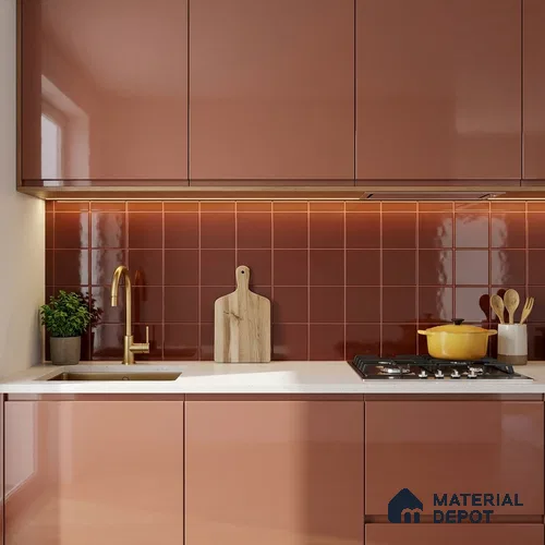 Subway Wall Tile TL 00055 AB 8x8 inch Red Brown Plain Glossy Finish Ceramic Tile - 6 mm | Please Expect a Slight Variation of Pattern