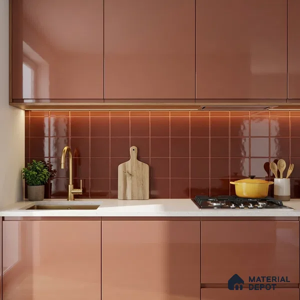 Subway Wall Tile TL 00055 AB 8x8 inch Red Brown Plain Glossy Finish Ceramic Tile - 6 mm | Please Expect a Slight Variation of Pattern