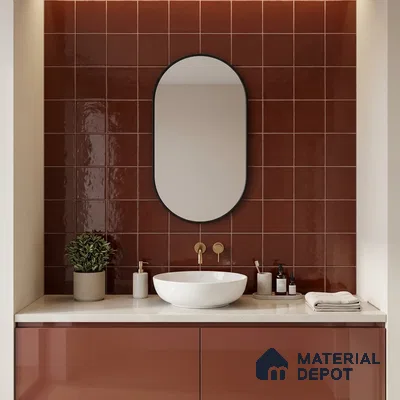 Subway Wall Tile TL 00055 AB 8x8 inch Red Brown Plain Glossy Finish Ceramic Tile - 6 mm | Please Expect a Slight Variation of Pattern