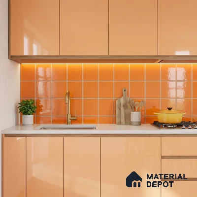 Subway Wall Tile TL 00055 AD 8x8 inch Orange Plain Glossy Finish Ceramic Tile - 6 mm | Please Expect a Slight Variation of Pattern