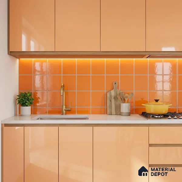 Subway Wall Tile TL 00055 AD 8x8 inch Orange Plain Glossy Finish Ceramic Tile - 6 mm | Please Expect a Slight Variation of Pattern