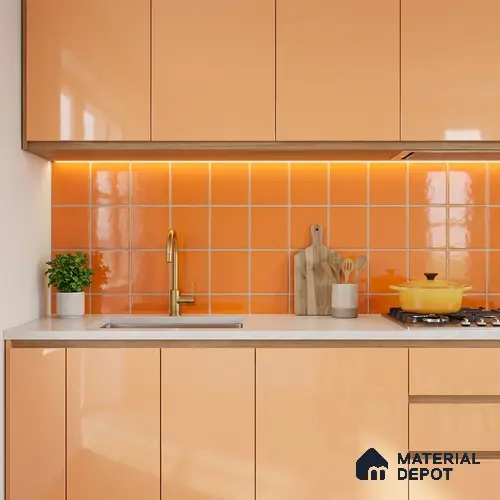 Subway Wall Tile TL 00055 AD 8x8 inch Orange Plain Glossy Finish Ceramic Tile - 6 mm | Please Expect a Slight Variation of Pattern