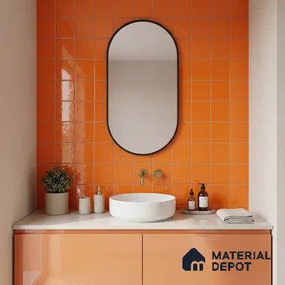 Subway Wall Tile TL 00055 AD 8x8 inch Orange Plain Glossy Finish Ceramic Tile - 6 mm | Please Expect a Slight Variation of Pattern