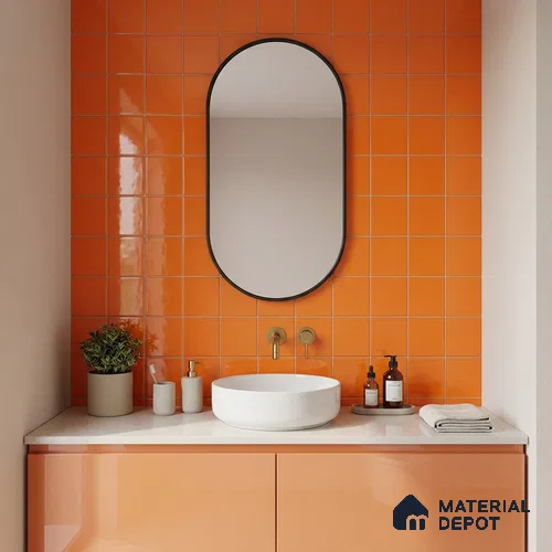 Subway Wall Tile TL 00055 AD 8x8 inch Orange Plain Glossy Finish Ceramic Tile - 6 mm | Please Expect a Slight Variation of Pattern