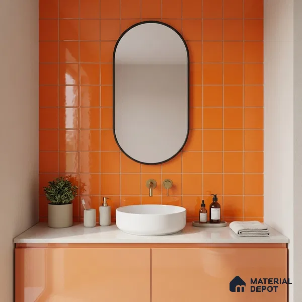 Subway Wall Tile TL 00055 AD 8x8 inch Orange Plain Glossy Finish Ceramic Tile - 6 mm | Please Expect a Slight Variation of Pattern