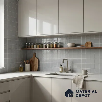 Subway Wall Tile TL 00055 B 4 x 4 inch Grey Plain Glossy Finish Ceramic Wall Tile - 5.8 mm | Suitable For Restaurant, Bathroom, Kitchen