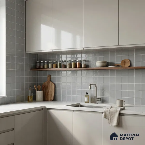 Subway Wall Tile TL 00055 B 4 x 4 inch Grey Plain Glossy Finish Ceramic Wall Tile - 5.8 mm | Suitable For Restaurant, Bathroom, Kitchen