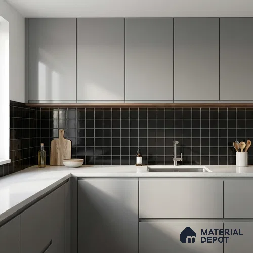Subway Wall Tile TL 00055 C 4 x 4 inch Black Plain Glossy Finish Ceramic Wall Tile - 5.8 mm | Suitable For Restaurant, Bathroom, Kitchen