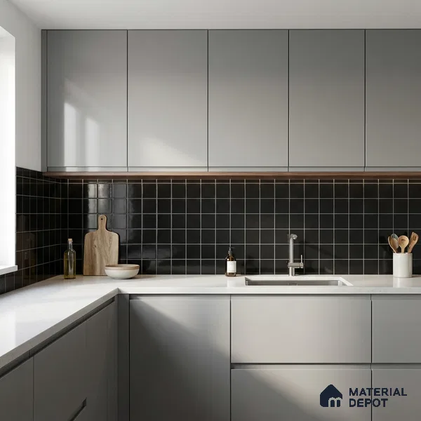 Subway Wall Tile TL 00055 C 4 x 4 inch Black Plain Glossy Finish Ceramic Wall Tile - 5.8 mm | Suitable For Restaurant, Bathroom, Kitchen (Sample)